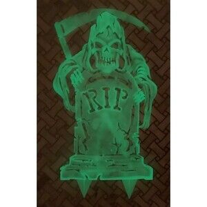 Vintage Glow In the Dark Grim Reaper RIP Halloween Decorations Lawn Decor HTF